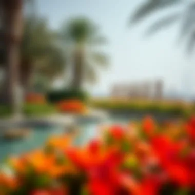 Tranquil water feature surrounded by vibrant flora in Al Barari