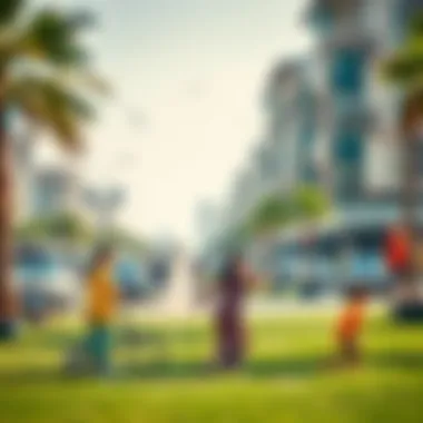 Leisure Activities in Al Garhoud Park Public park in Al Garhoud with families enjoying leisure activities