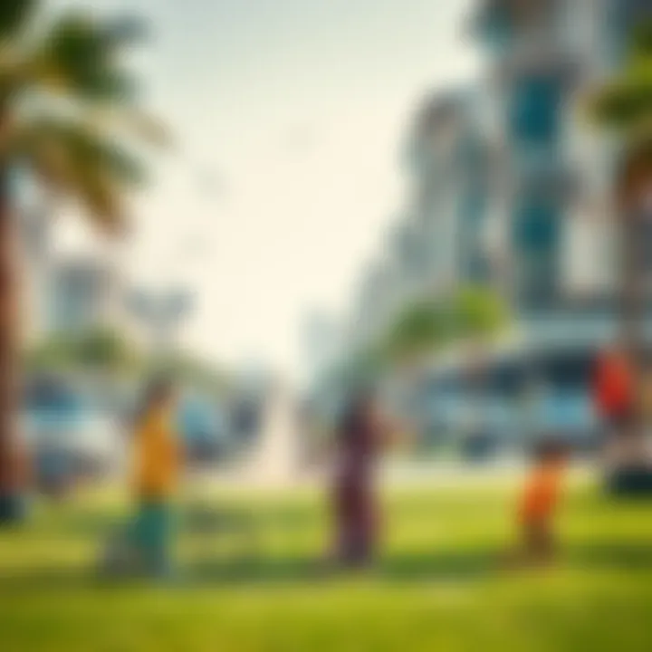 Leisure Activities in Al Garhoud Park Public park in Al Garhoud with families enjoying leisure activities