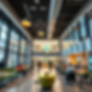 Interior space of the community center with vibrant social areas