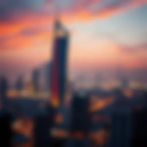 Stunning view of Al Shahed Tower against the Dubai skyline