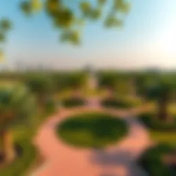 A panoramic view of Al Wasl Green Park showcasing its lush greenery and well-manicured pathways