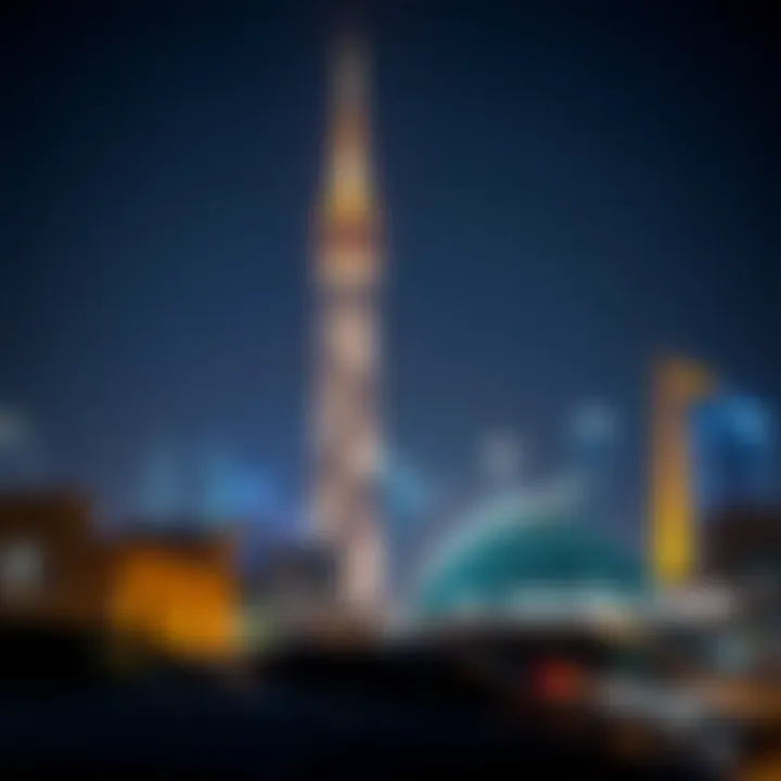 Illuminated Al Zarooni Tower at Night Night view of Al Zarooni Tower illuminated against the Dubai skyline