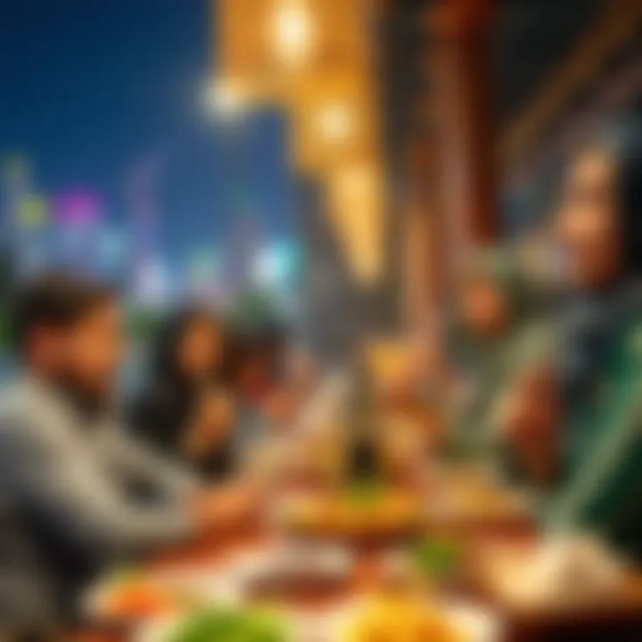 A community gathering at Arabian Grill Al Furjan, highlighting the restaurant's role in local culture.