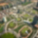 Aerial Perspective of Arjan's Green Spaces Aerial view of Arjan showcasing its lush green parks and modern architecture