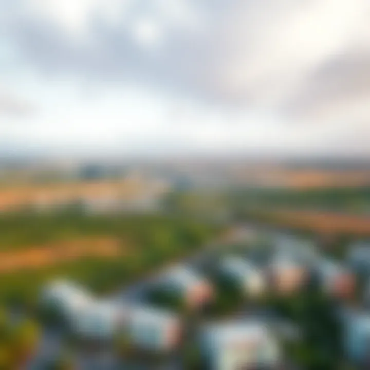 Aerial view showcasing the greenery and residential areas of Arjan