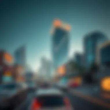 Urban landscape highlighting the Axis Building in Dubai