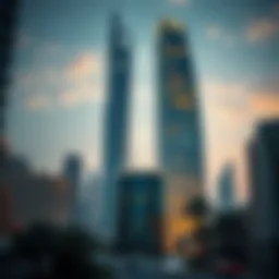 Stunning architectural view of Bahwan Tower showcasing its modern design