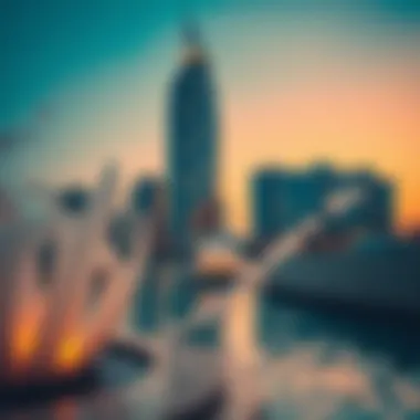 Sunset Aesthetics of Bahwan Tower Aesthetic sunset view of Bahwan Tower reflecting on nearby water features