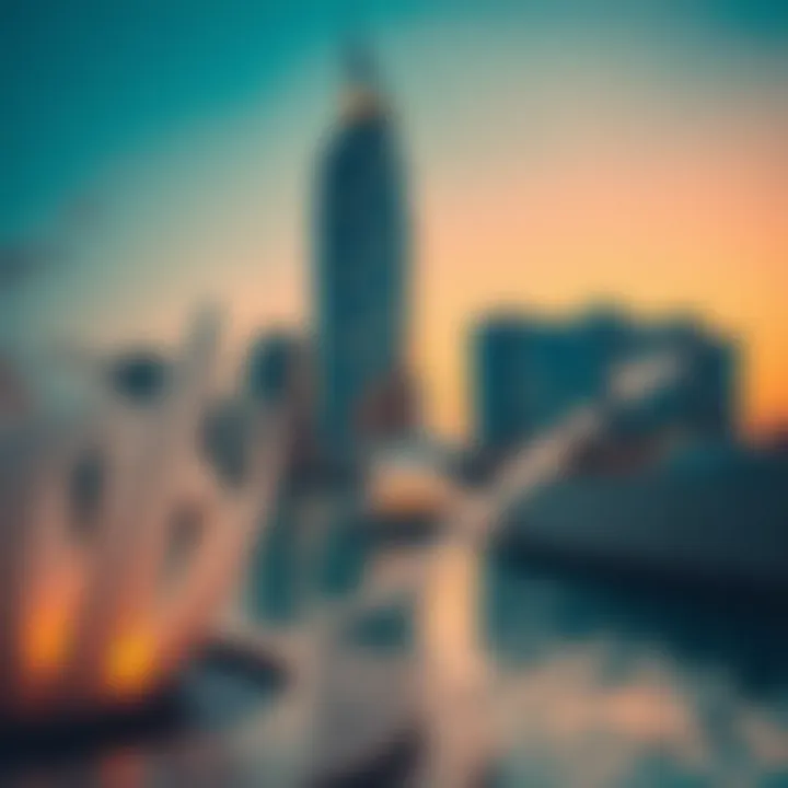 Sunset Aesthetics of Bahwan Tower Aesthetic sunset view of Bahwan Tower reflecting on nearby water features