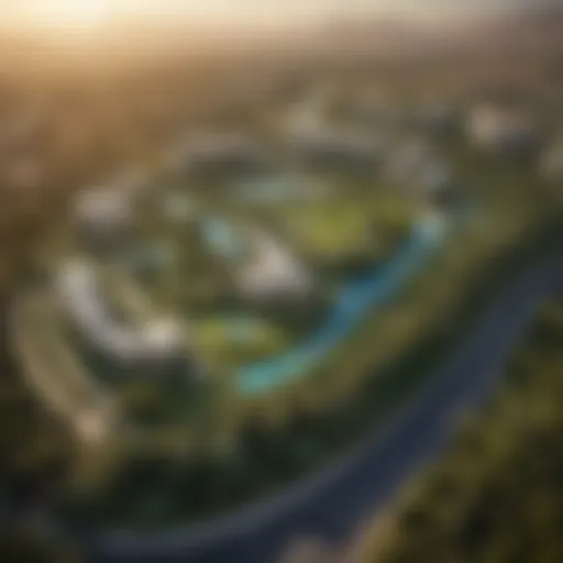 A stunning view of Damac Hills showcasing its lush greenery and luxurious residences