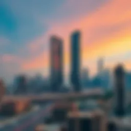Stunning view of the Bin Shabib Twin Towers against the Dubai skyline