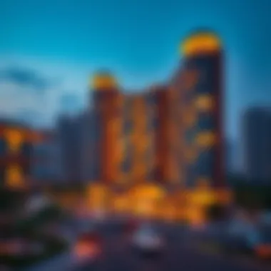 Binghatti Horizon at Dusk Stunning exterior view of Binghatti Horizon at dusk