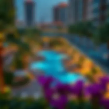 Community amenities at Burjuman Residences including parks and pools