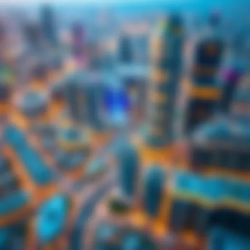 Aerial view of International City showcasing diverse business hubs
