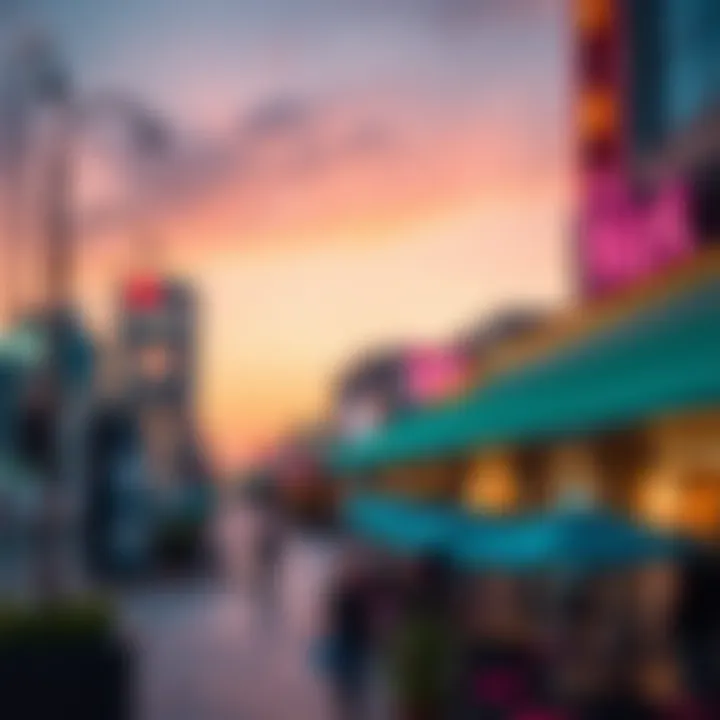 Aesthetic view of City Walk's lifestyle offerings at sunset