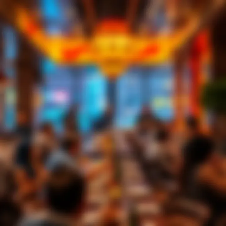 Lively Dining Scene in Damac Hills 2 A vibrant restaurant atmosphere filled with patrons enjoying their meals