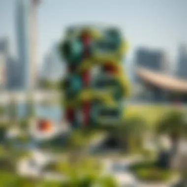 Detailed architecture of park structures blending nature and modern design