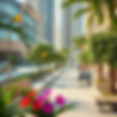 Vibrant community spaces within DMCC JLT filled with greenery and relaxation areas