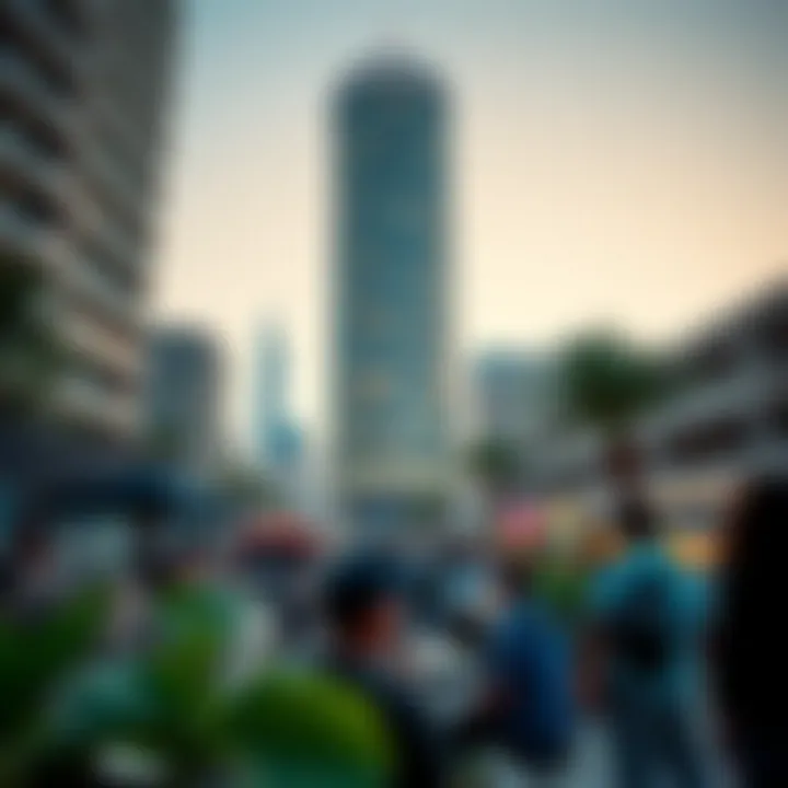 Community gathering space around Duja Tower highlighting social integration