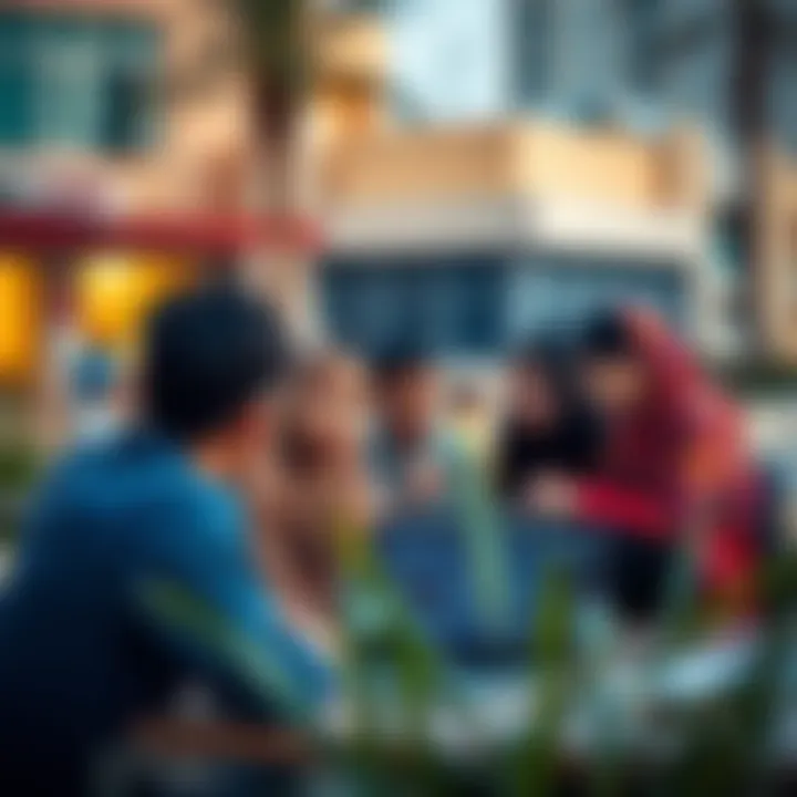 Students engaged in a collaborative learning activity outdoors in Bur Dubai