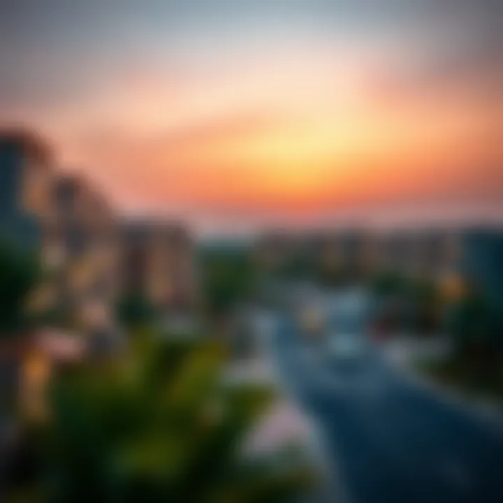 Scenic view of a neighborhood at sunset