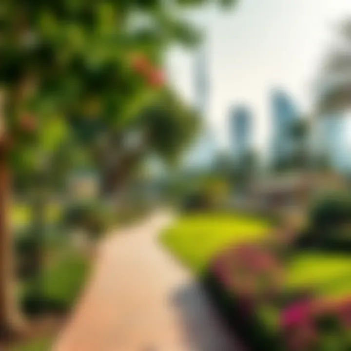 Lush Greenery and Walking Paths in Al Barsha Second Park Scenic view of Al Barsha Second Park showcasing lush greenery and walking paths