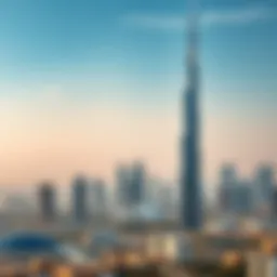 Stunning view of Al Dhabi Tower against the Dubai skyline