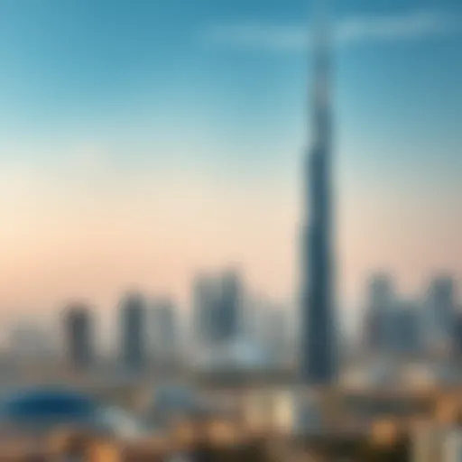 Stunning view of Al Dhabi Tower against the Dubai skyline