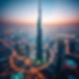Aerial view of Al Safa Tower showcasing its impressive silhouette against the Dubai skyline