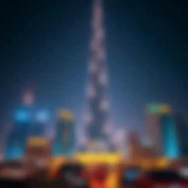 Night View of Al Safa Tower Night view of Al Safa Tower illuminated, highlighting its role in the urban landscape of Dubai