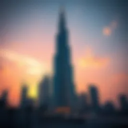 Stunning view of Al Safa Tower against a sunset sky