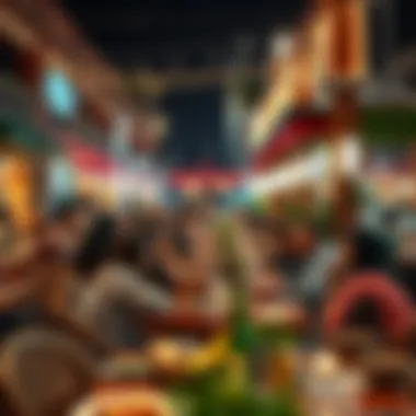 Community gathering around dining tables in Meadows Souk