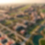 Aerial view of Damac Hills showcasing its lush landscapes and golf courses