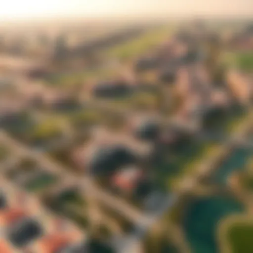 Aerial view of Damac Hills showcasing its lush landscapes and golf courses