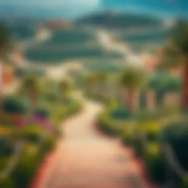 Damac Hills' winding pathways surrounded by greenery and scenic views