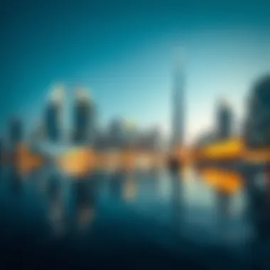 Modern architectural structures reflecting in the water