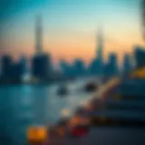 Stunning skyline of Dubai Creek Harbour at sunset