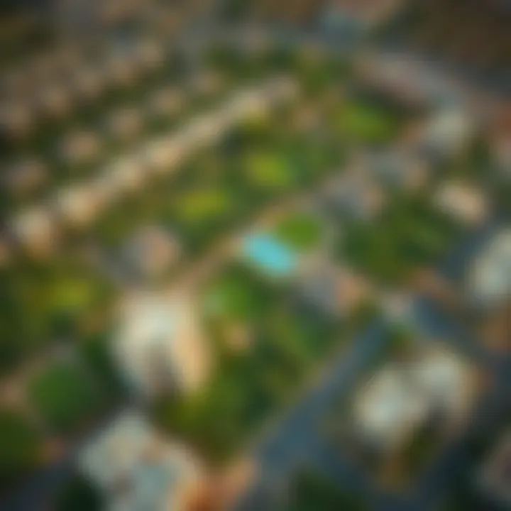 Aerial view of the Greens community showcasing its lush green parks and residential buildings