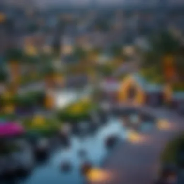 A serene landscape featuring water features and walking paths in the Greens