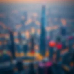 Aerial view showcasing the stunning skyline of Jumeirah Lakes Towers