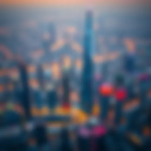 Aerial view showcasing the stunning skyline of Jumeirah Lakes Towers