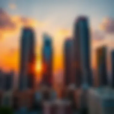 Stunning sunset over JLT Towers showcasing architectural beauty