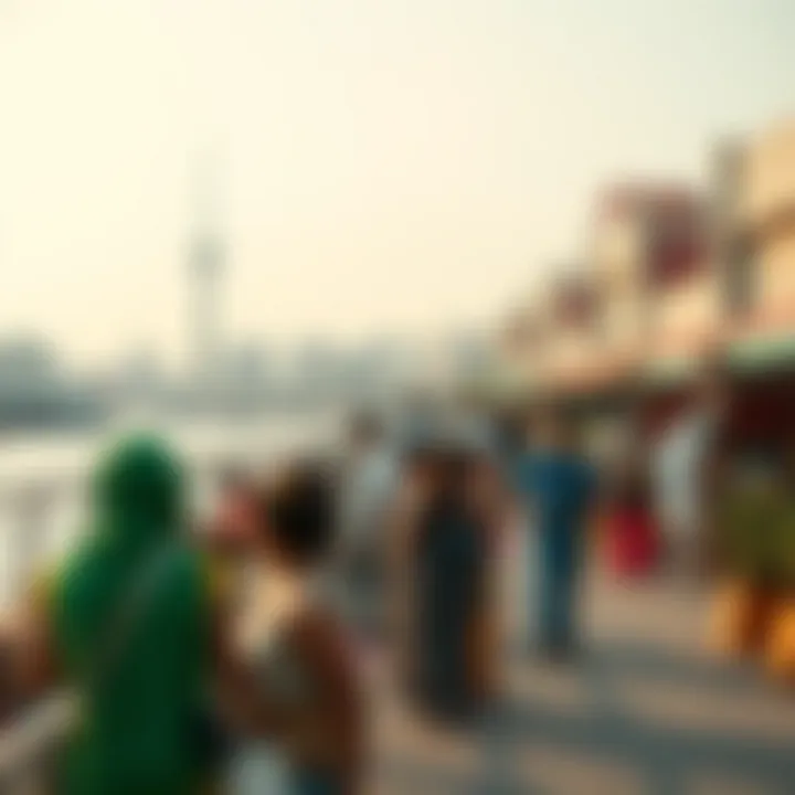 A vibrant community event taking place along the Khor, reflecting the social interactions among diverse groups.