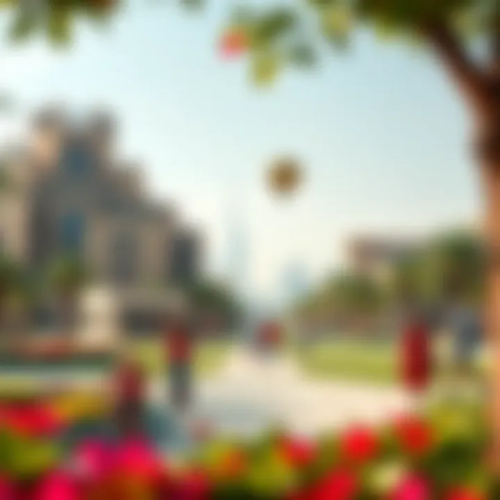 A serene park in Meydan with families enjoying outdoor activities