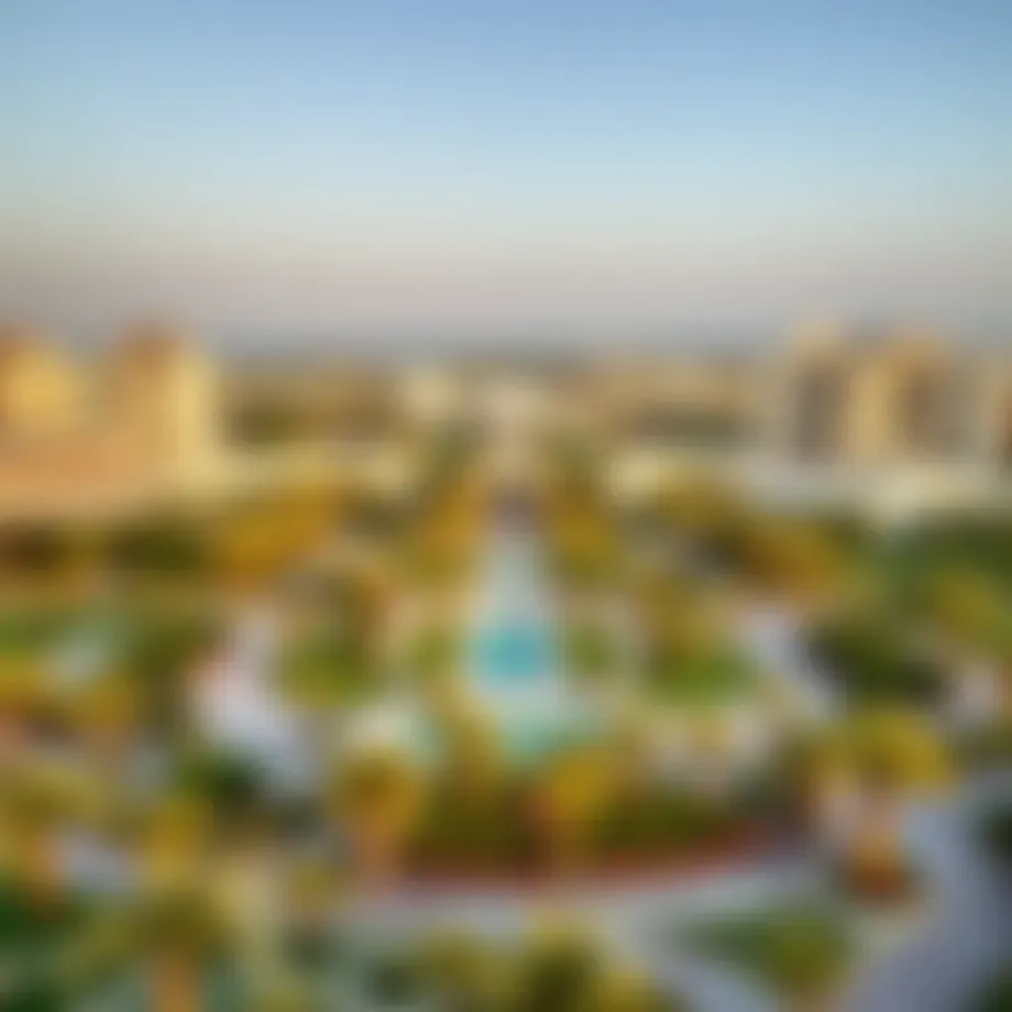 A panoramic view of Mirdif showcasing its beautiful parks and modern architecture