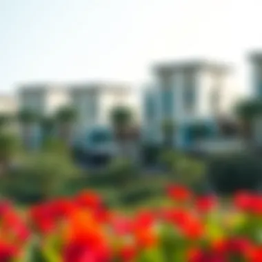 Lush landscaping surrounding Nasser Lootah Villas highlighting natural beauty