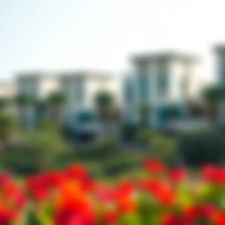 Lush landscaping surrounding Nasser Lootah Villas highlighting natural beauty