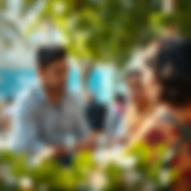 Parents discussing nursery options, reflecting the community aspect of early education.