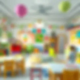 A vibrant nursery classroom filled with colorful educational materials and playful decor